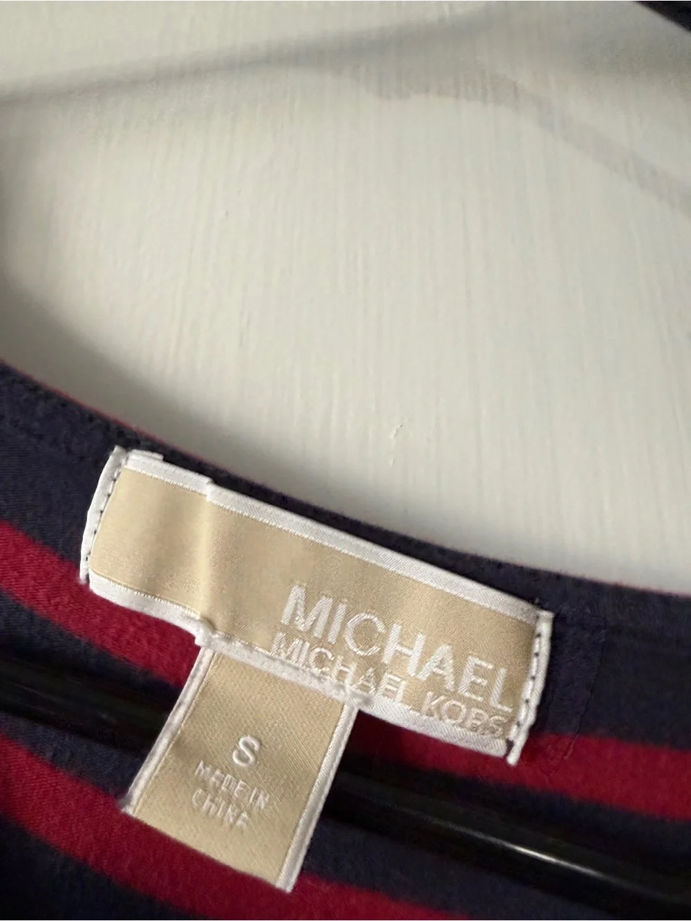 Michael Kors Navy and Red Striped Long Sleeve Ruched Side Top size S